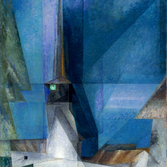 clocher allemand peint par le new yorkais Lyonel Feininger (1871-1956)